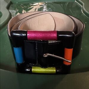 VTG Retro Leatherock 80's 90's genuine Leather Colorblock Belt
